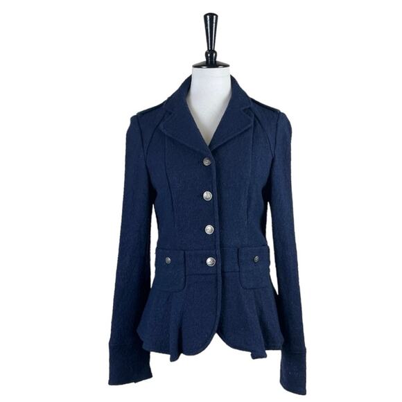 Elevenses Blazer 4 Button Closure Wool Blend Princess Seams Navy Blue Size 6 - Picture 1 of 13